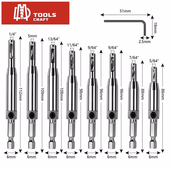Hex Shank Doors Self Centering Hinge Tapper Core Drill Bit Woodworking Vix Bit